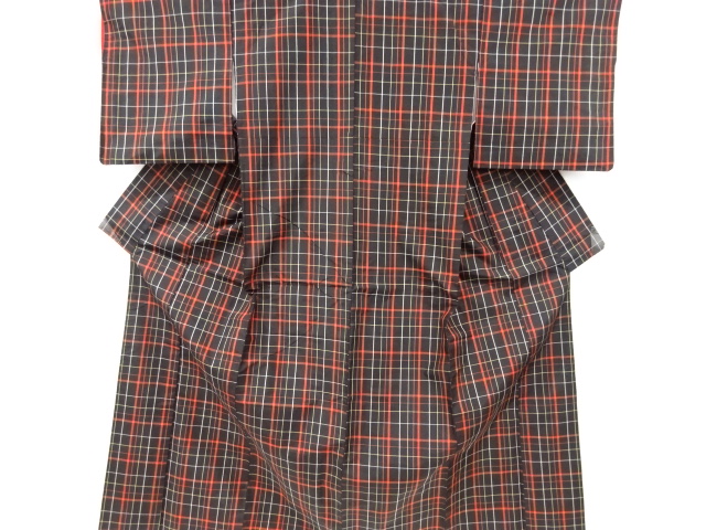 格子模様織り出し　米沢紬着物アンサンブル